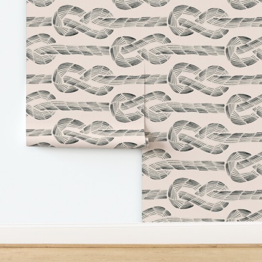 Coastal Knots Boating Summer Nautical Rope Sailing Ocean Lake Beach House Vacation Home Beige Neutral Traditional Casual Figure Eight Knot Custom Removable Wallpaper by Spoonflower Peel & Stick Wallpaper 2FT Wide